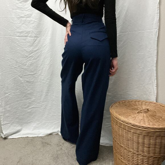 banana republic blue linen cotton high waisted pleated wide leg trousers pants - Picture 4 of 7